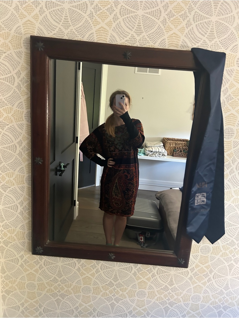 Vintage Paisley Print Long Sleeve Dress